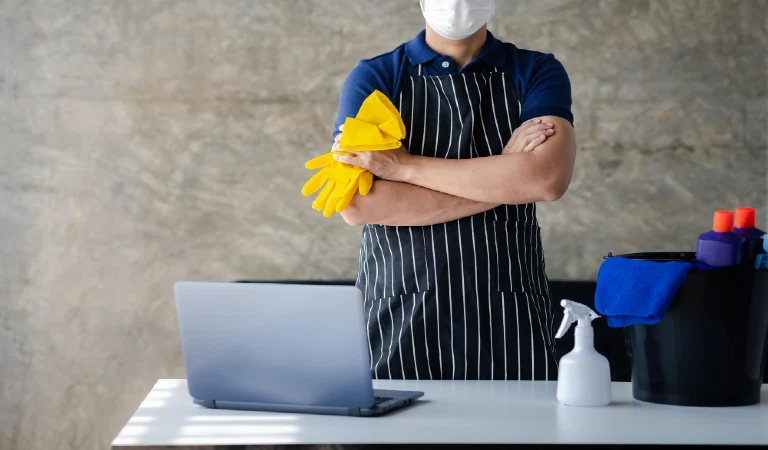 Person cleaning the room the cleaning staff of the cleaning company